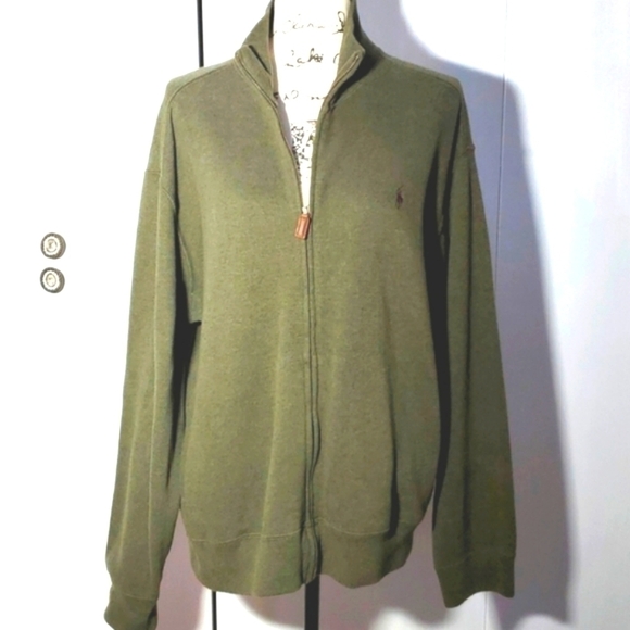Polo By Ralph Lauren-Mens Green full zip Preppy Sweater Coat Neutral Sz.Large - Picture 1 of 7